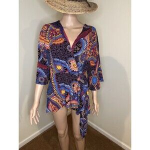 Anthropologie Maeve Elly Medium Womens Patterned Cross Wrap Kimono Blouse